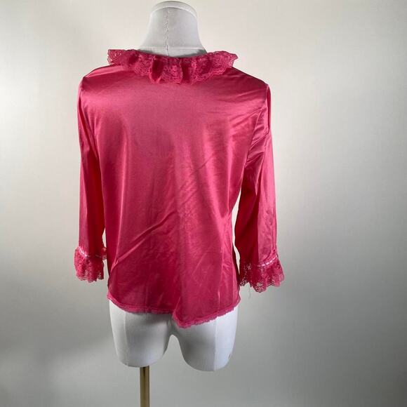 Vintage pink lace trim lingerie blouse - Picture 3 of 4